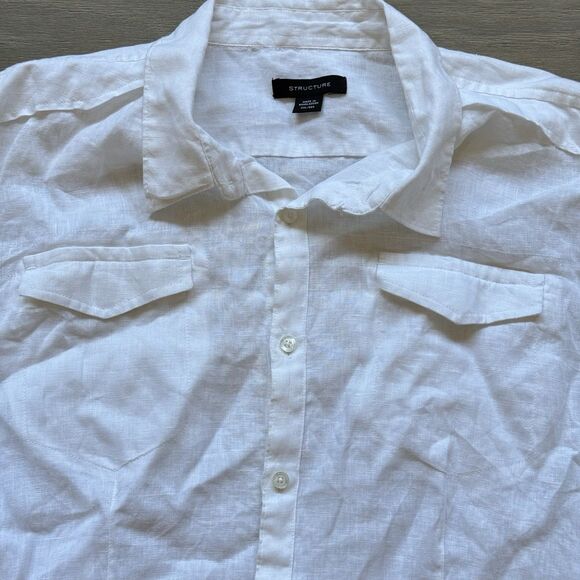 Vintage Structure Shirt Men XXL White Linen 90s Retro Travel Resort Breathable - Picture 6 of 11